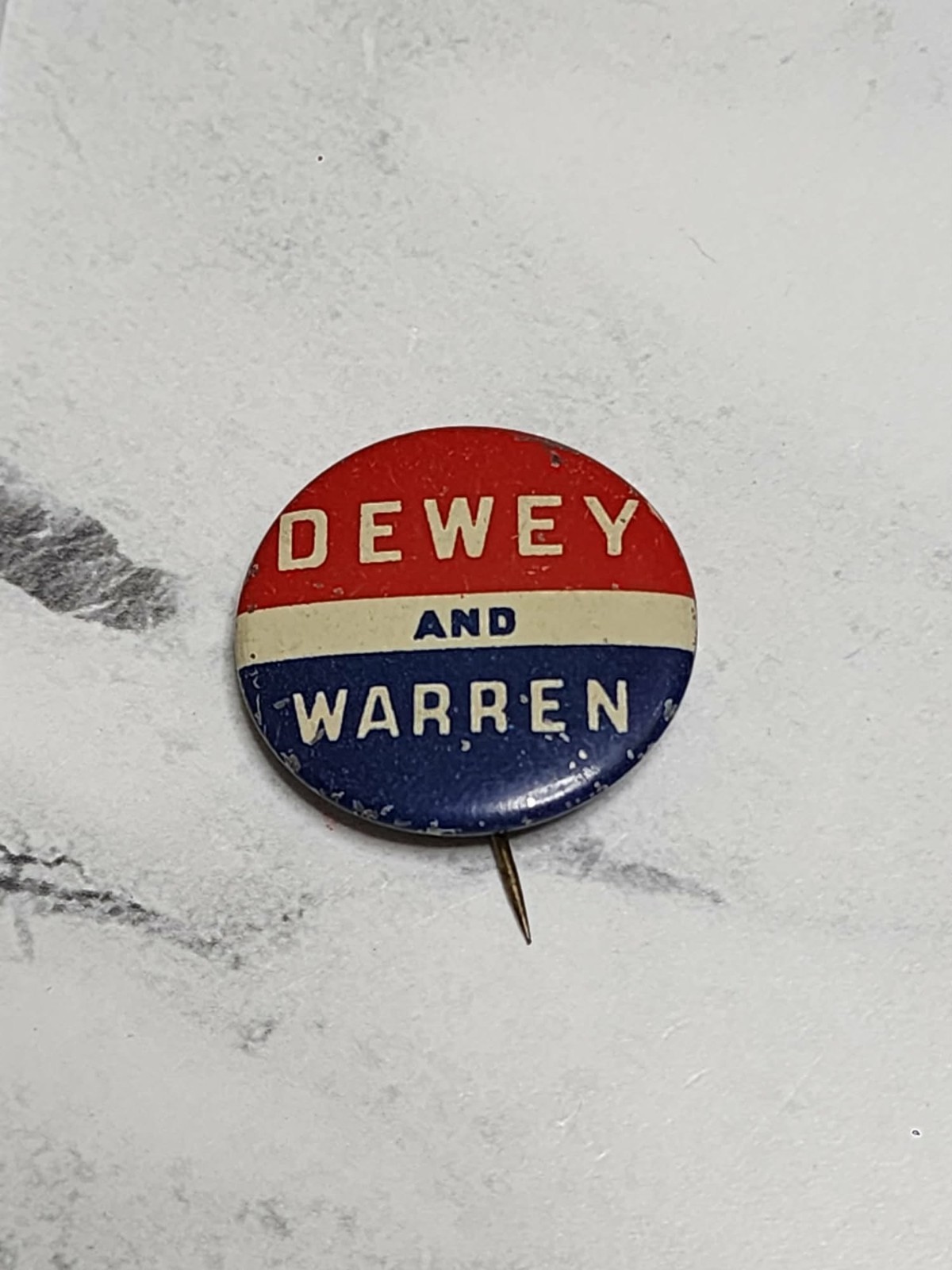 Vintage Dewey and Warren Campaign Button 1948 Stick Pin