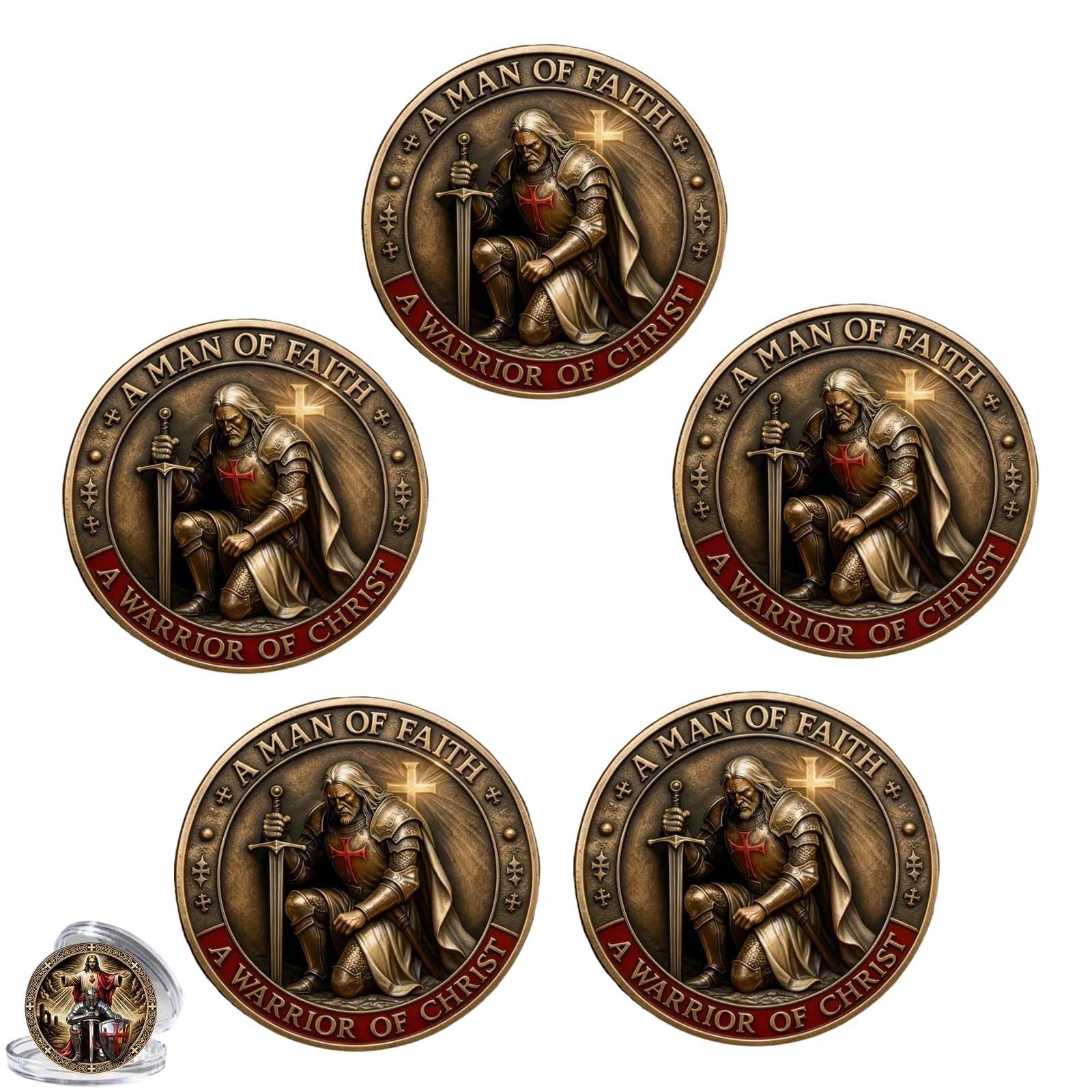 5Pcs A Man of Faith-A Warrior of Christ Christian Jesus Challenge