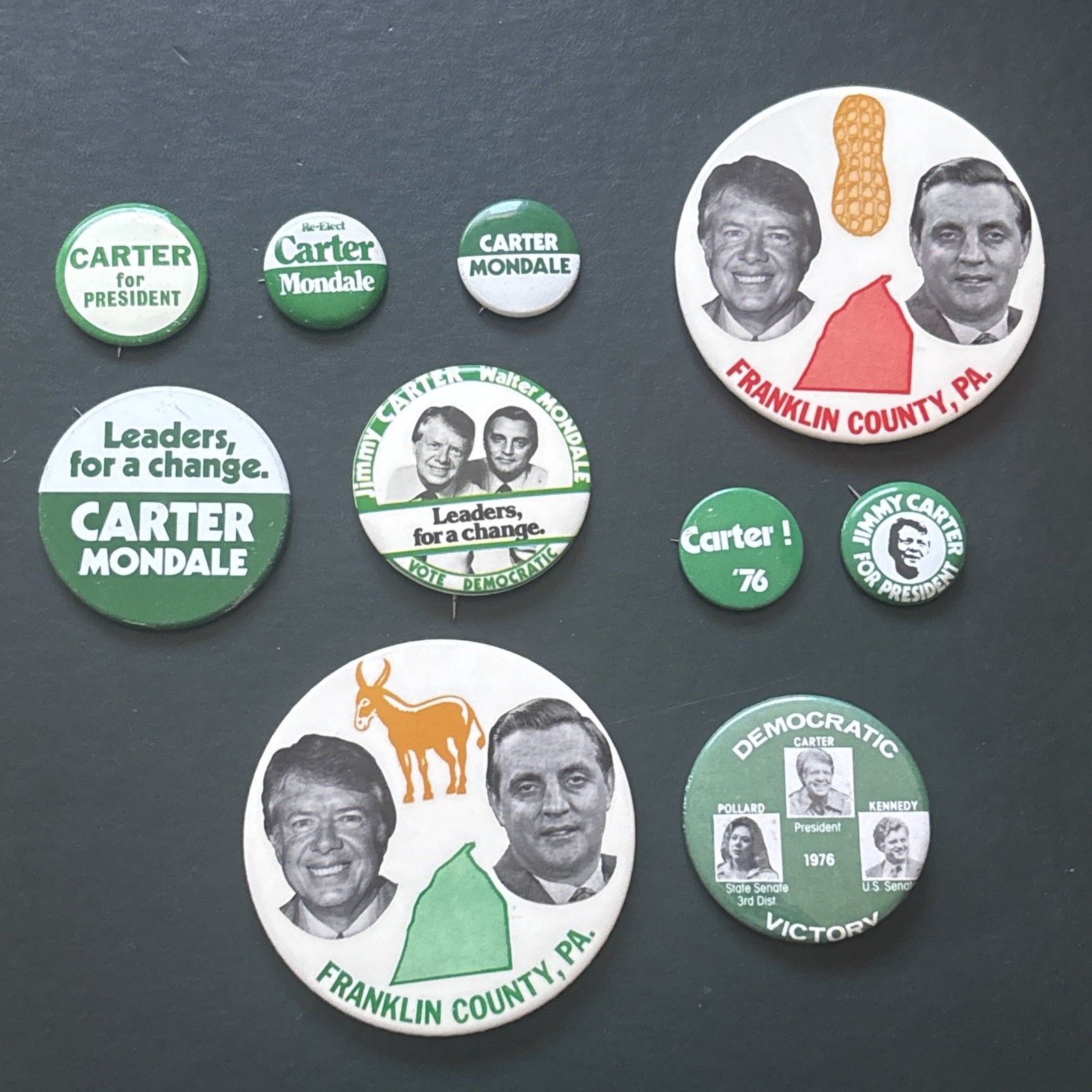10 Different 1976 & 1980 Jimmy Carter Walter Mondale Buttons Pins Dealer Lot