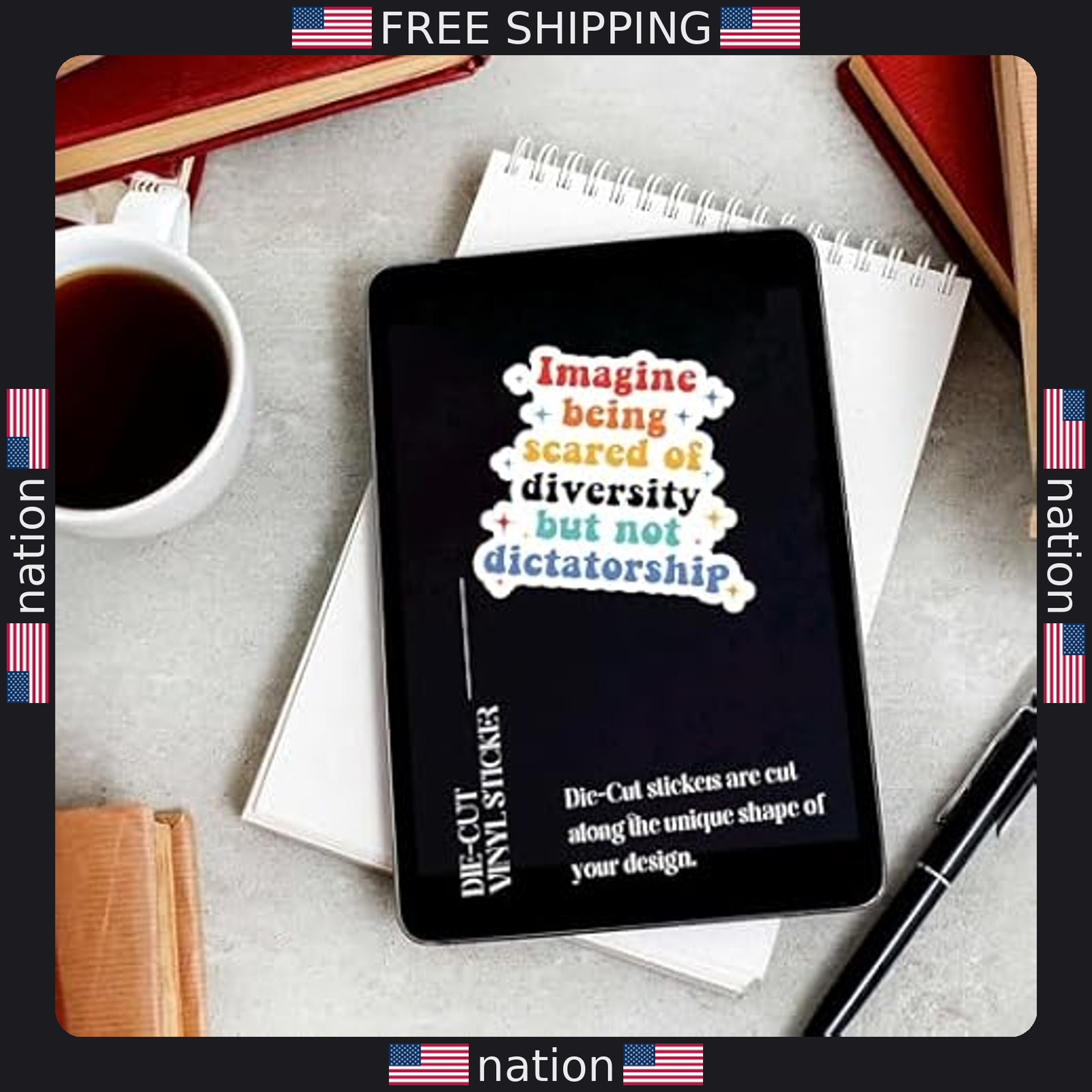 “3Pcs Political Waterproof Stickers – Scared of Diversity Not Dictatorship”