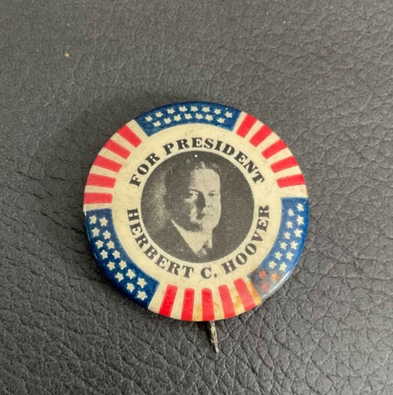 1928 HERBERT HOOVER President 1 1/4″ Red-White-Blue Photo Campaign Pin/Button