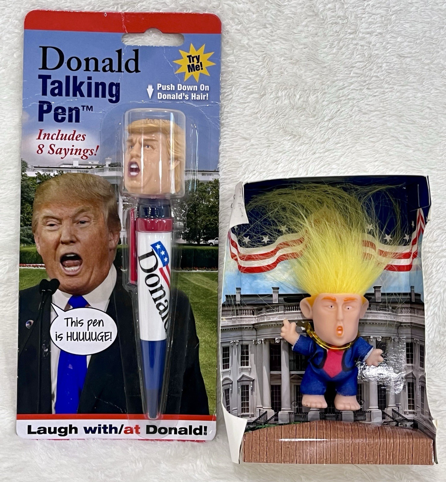 President Donald Trump Large Talking Pen & Small Troll Doll Figure