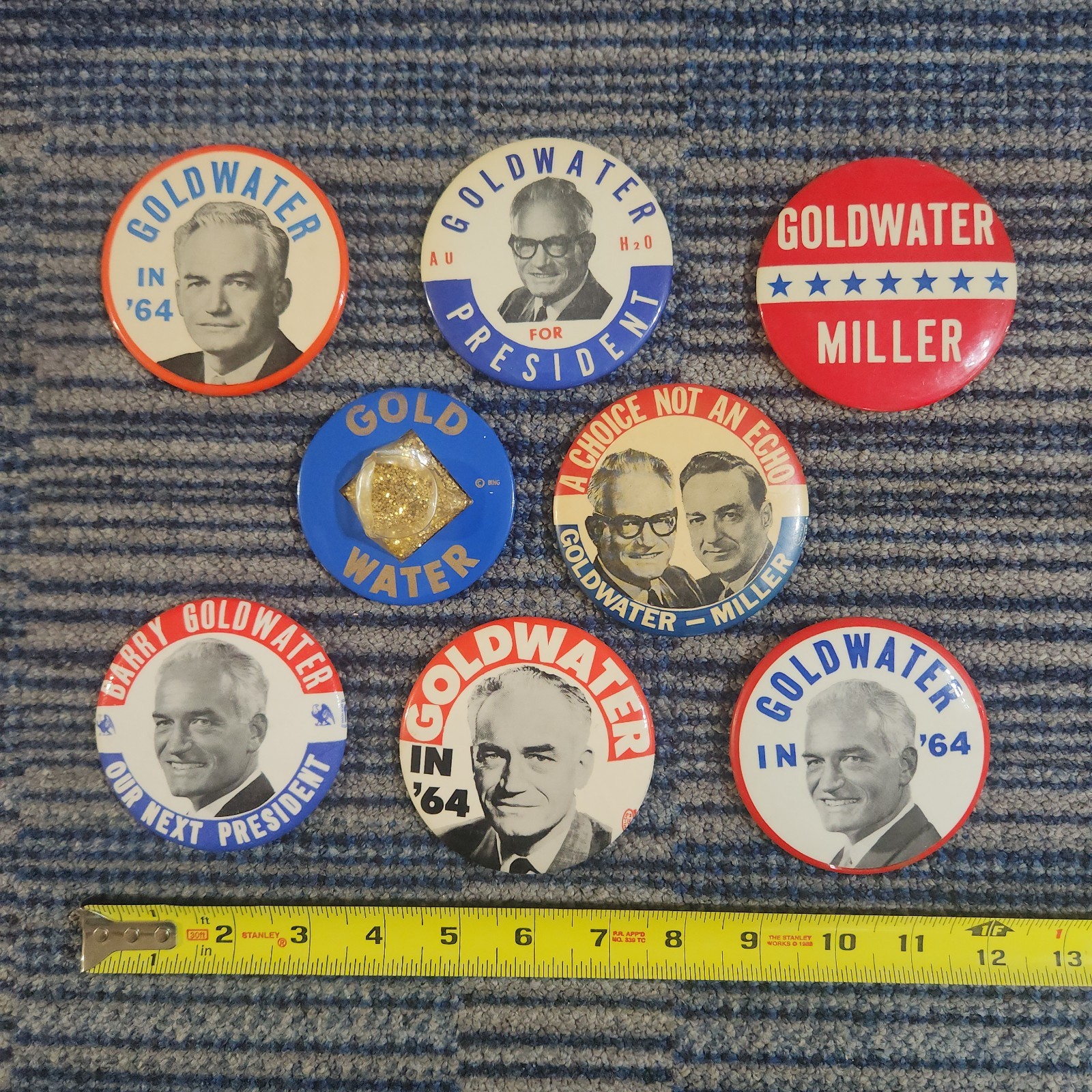 1964 BARRY GOLDWATER Large Variation Campaign Buttons CELLO BUBBLE w GOLD FLAKES