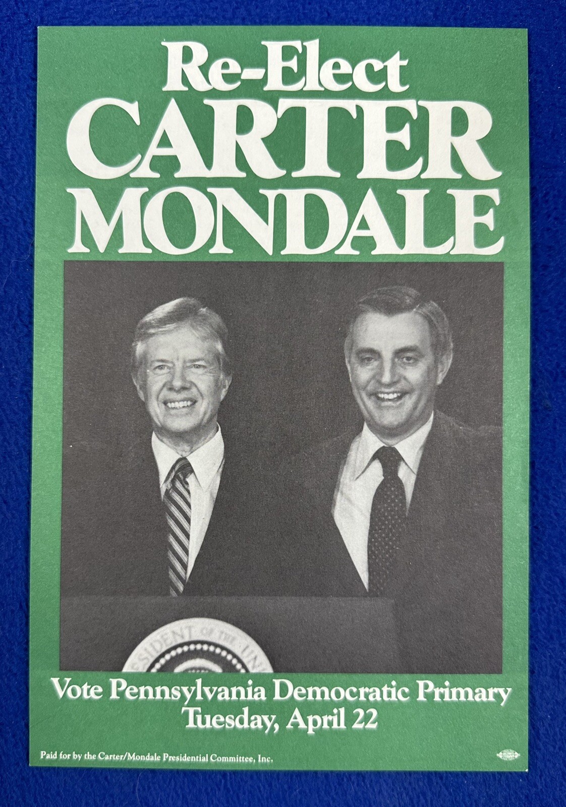 1980 RE-ELECT CARTER MONDALE Presidential Campaign Flyer / Penn. Primary / 6×9