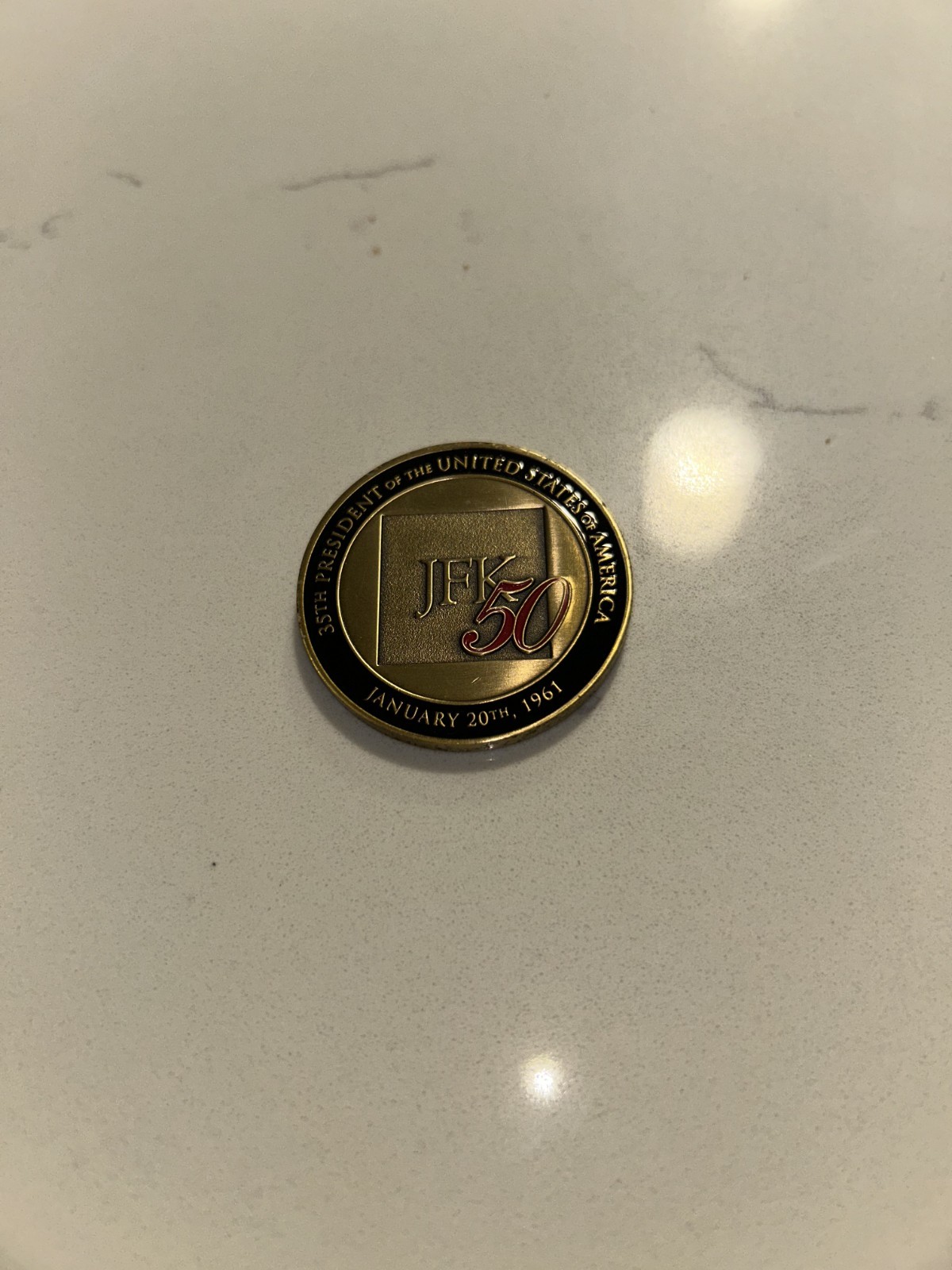 John F Kennedy 50th Anniversary Inauguration Bronze Medal Challenge Coin & Case