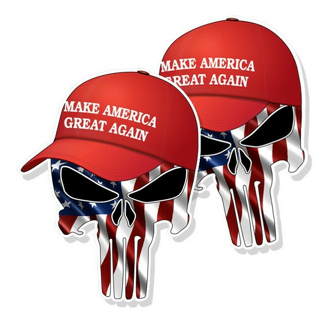 TRUMP Skull STICKERS Waving American Flag MAGA Hat Decals 5″ tall 2-pack