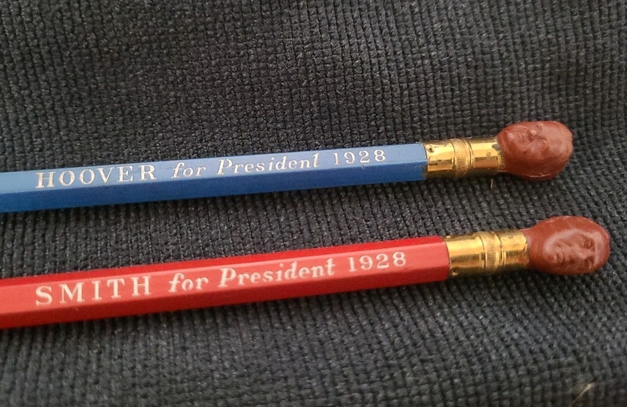 RARE Herbert Hoover & Al Smith PENCILS w/ Head Erasers!