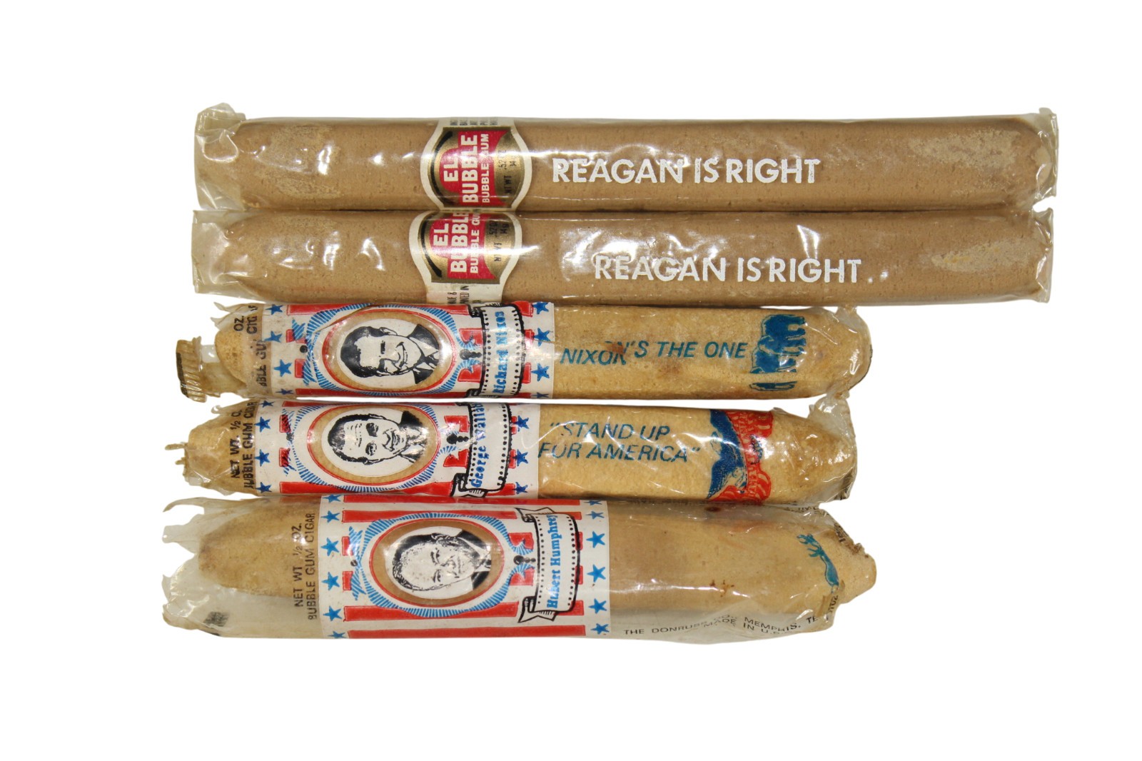 5 Vintage Political Bubble Gum Cigars Ronald Reagan George Wallace Richard Nixon