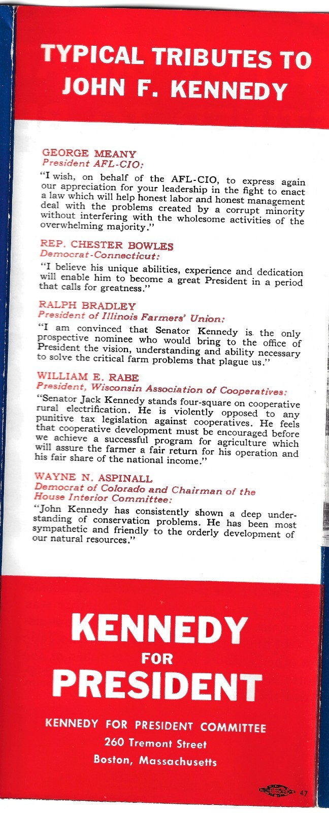 1960 Big John Kennedy Presidential Primary Campaign Slogan Pamphlet Boston Ma HQ