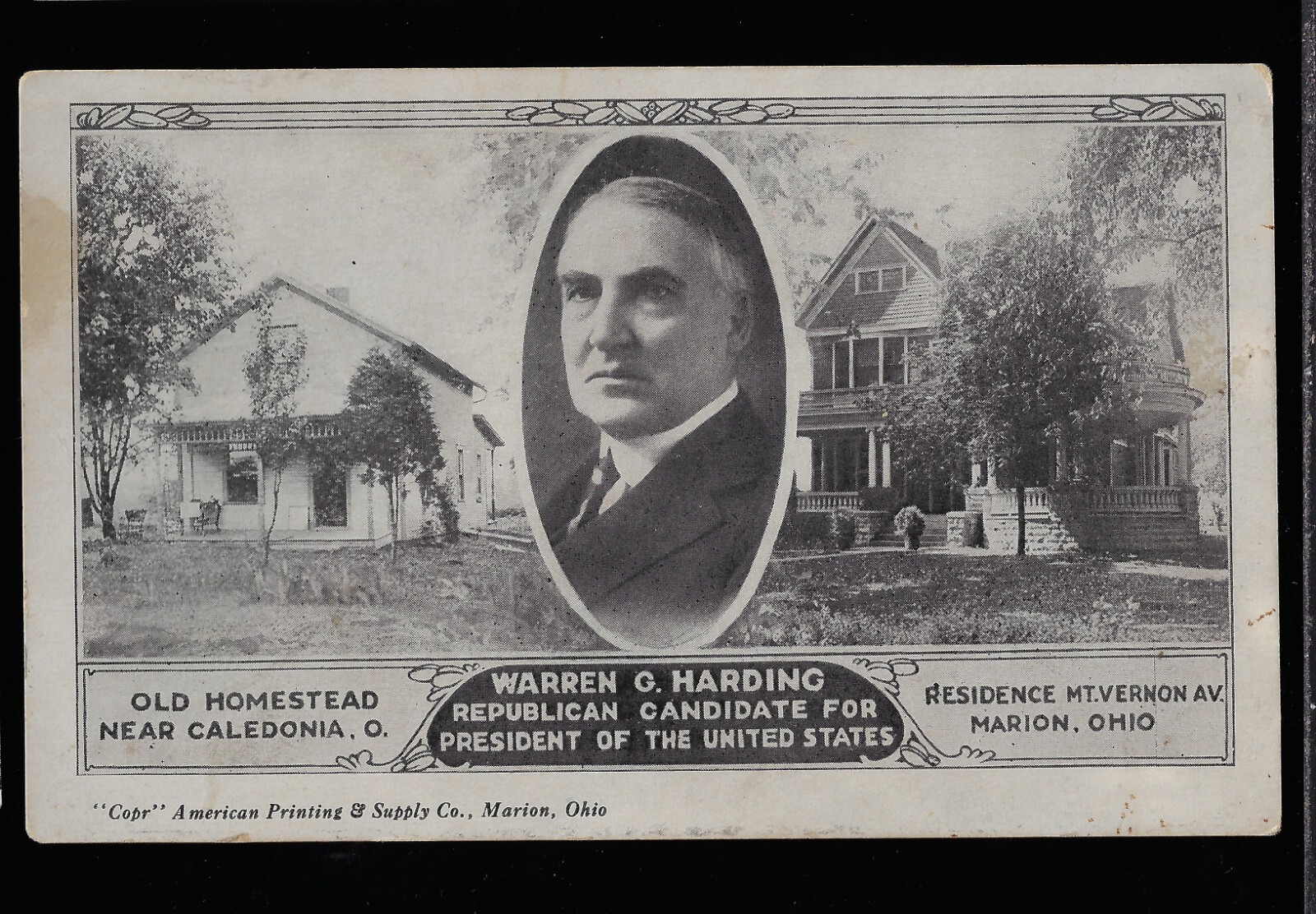 1920 Warren Harding Republican Candidate 4 Pres Postcard American Print Marion O