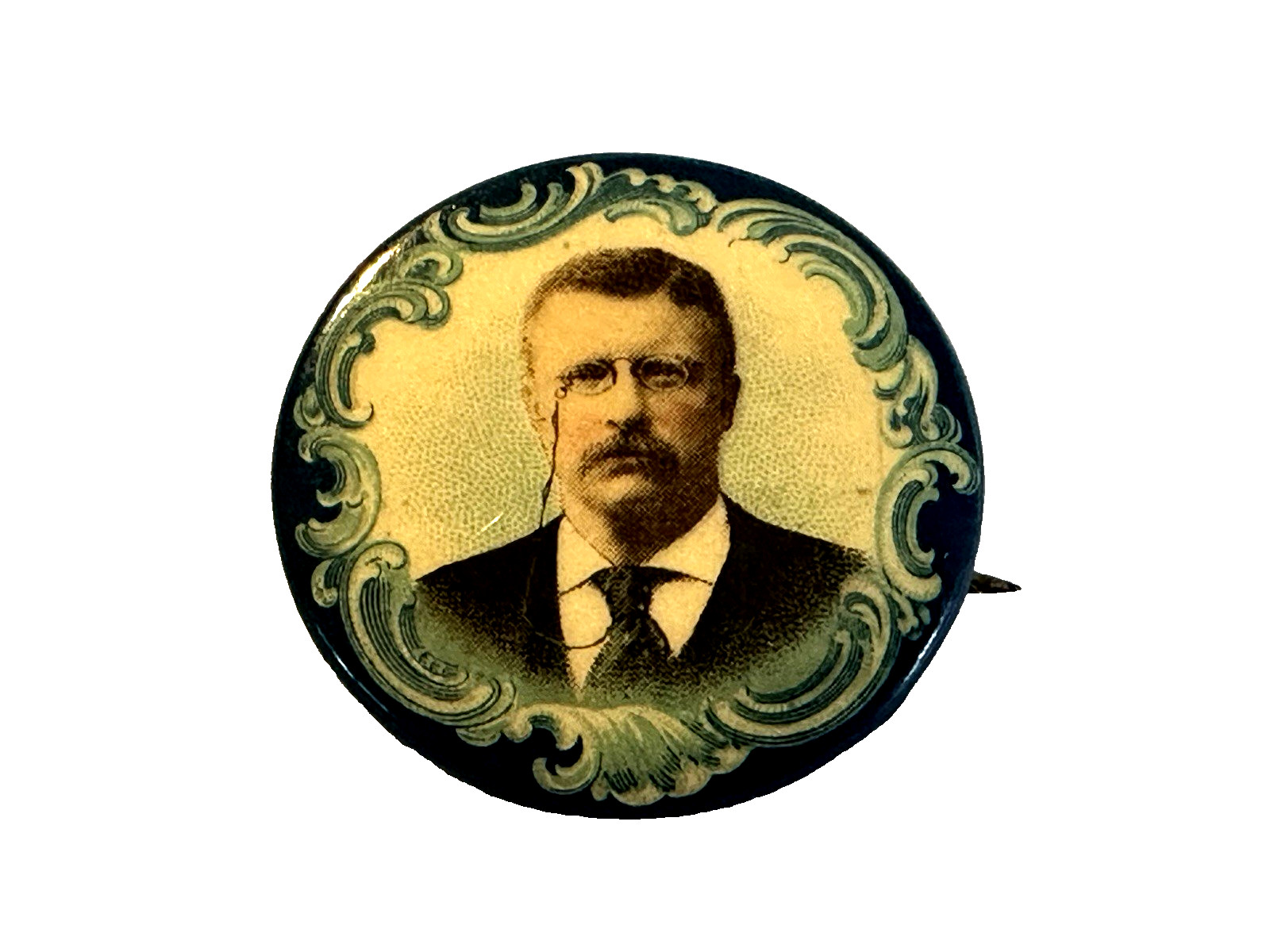 Rare 1904 Photographic Portrait Theodore Roosevelt Campaign Pin Rare Blue Border