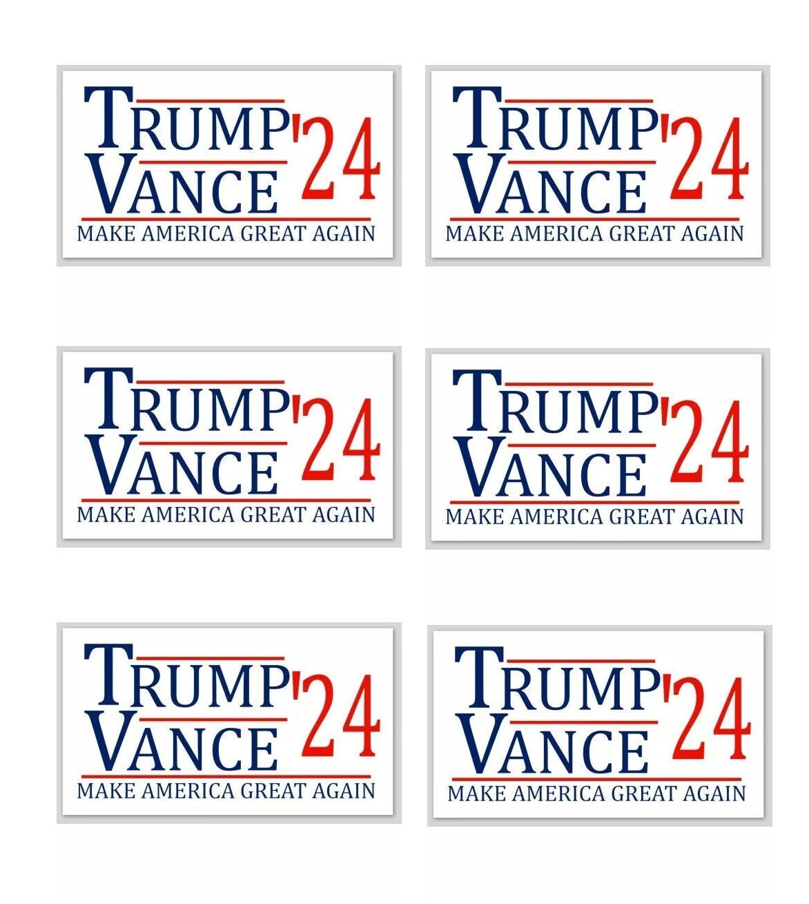 Set of 25 Donald Trump JD Vance President 2024 6×3.5 Inch Vinyl Bumper Stickers