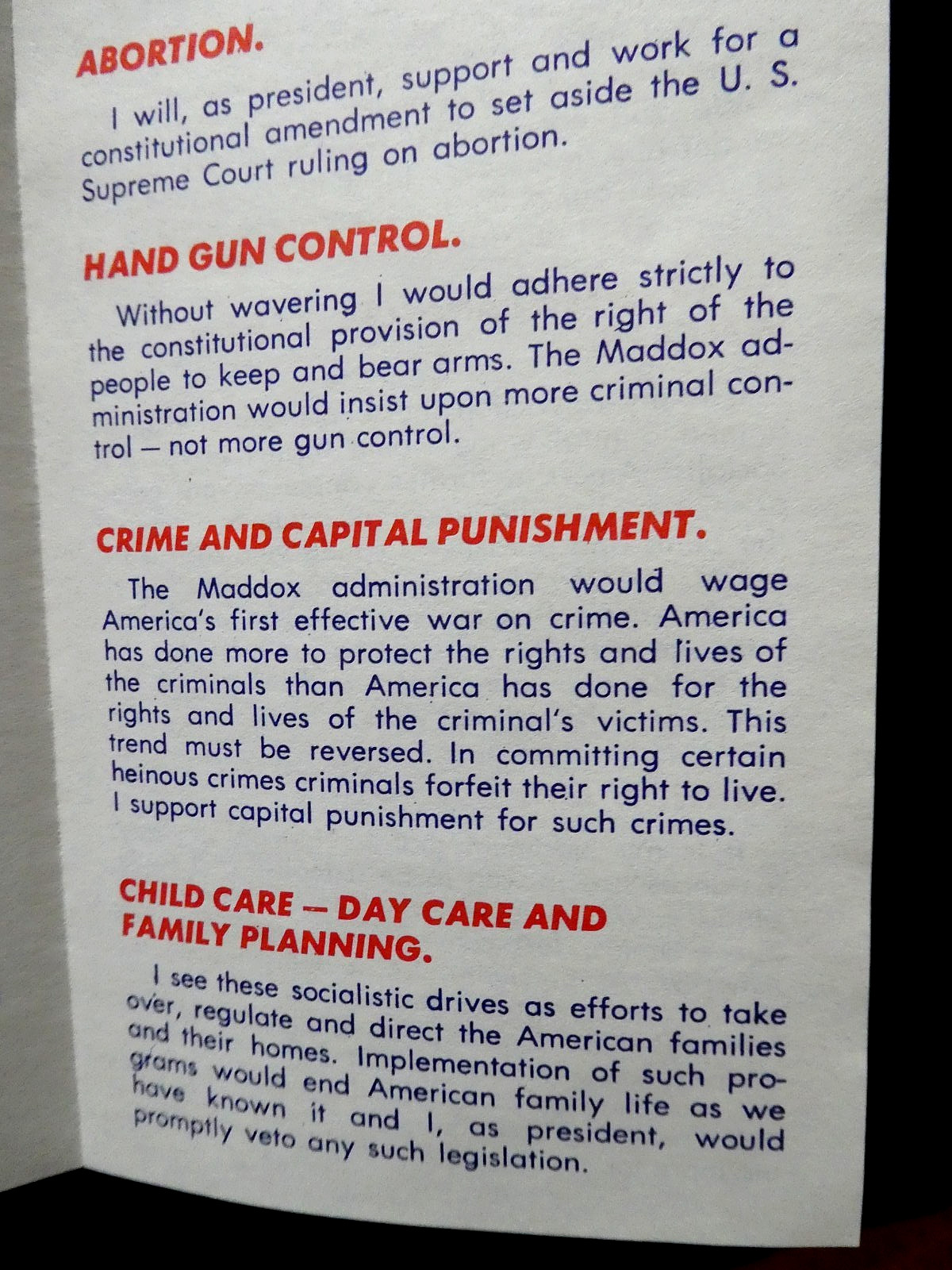 1976 Lester Maddox For President Brochure Cards Georgia Governor segregationist