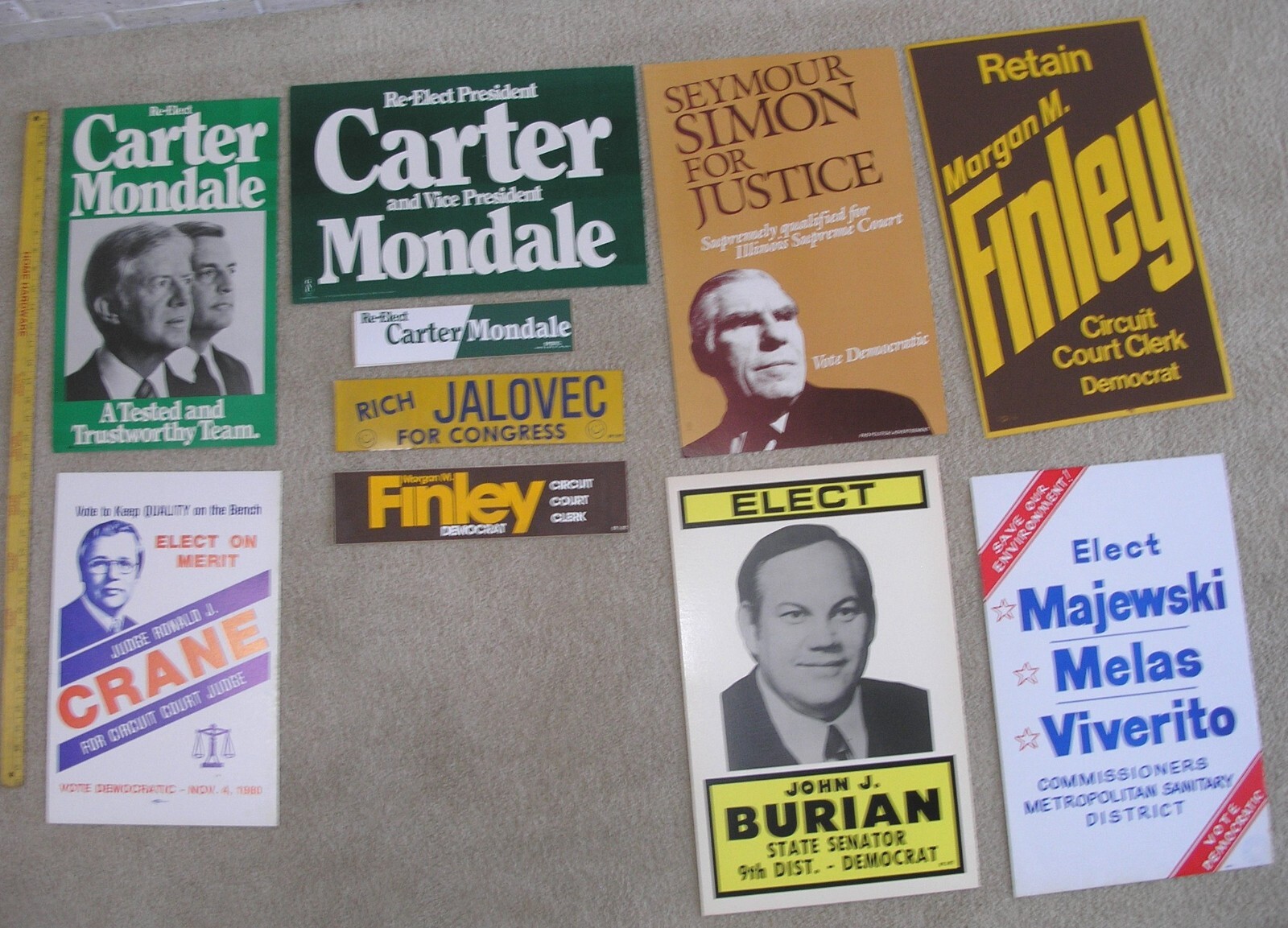 ILLINOIS CHICAGO JIMMY CARTER MONDALE SIMON CRANE CAMPAIGN POSTER SIGN 1980s