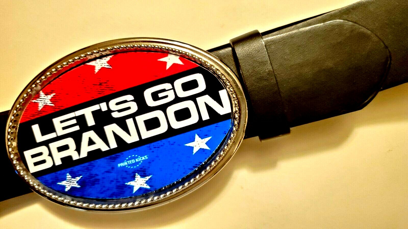 LET’S GO BRANDON Epoxy Belt Buckle and Black Bonded Leather Belt – All Sizes