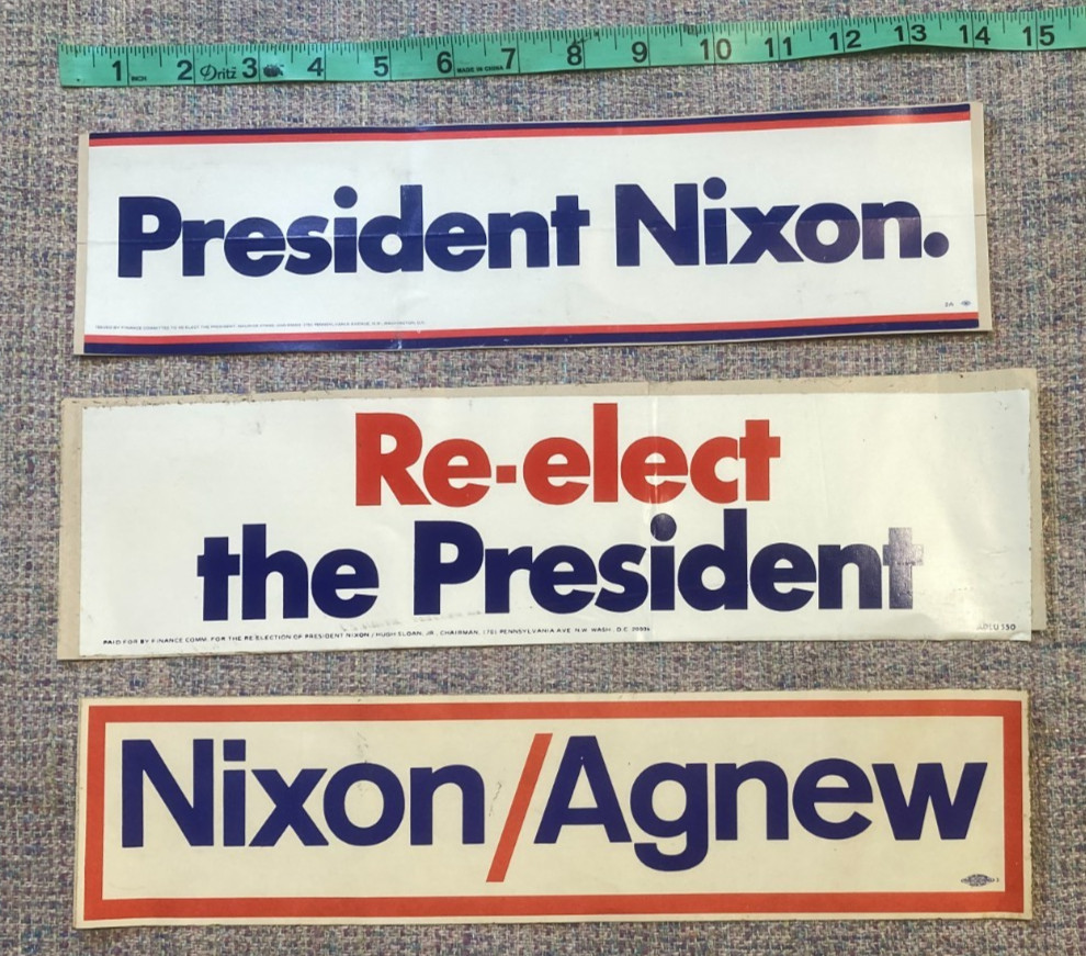 1972 lot of 3 stickers NIXON AGNEW for President re-election campaign stickers