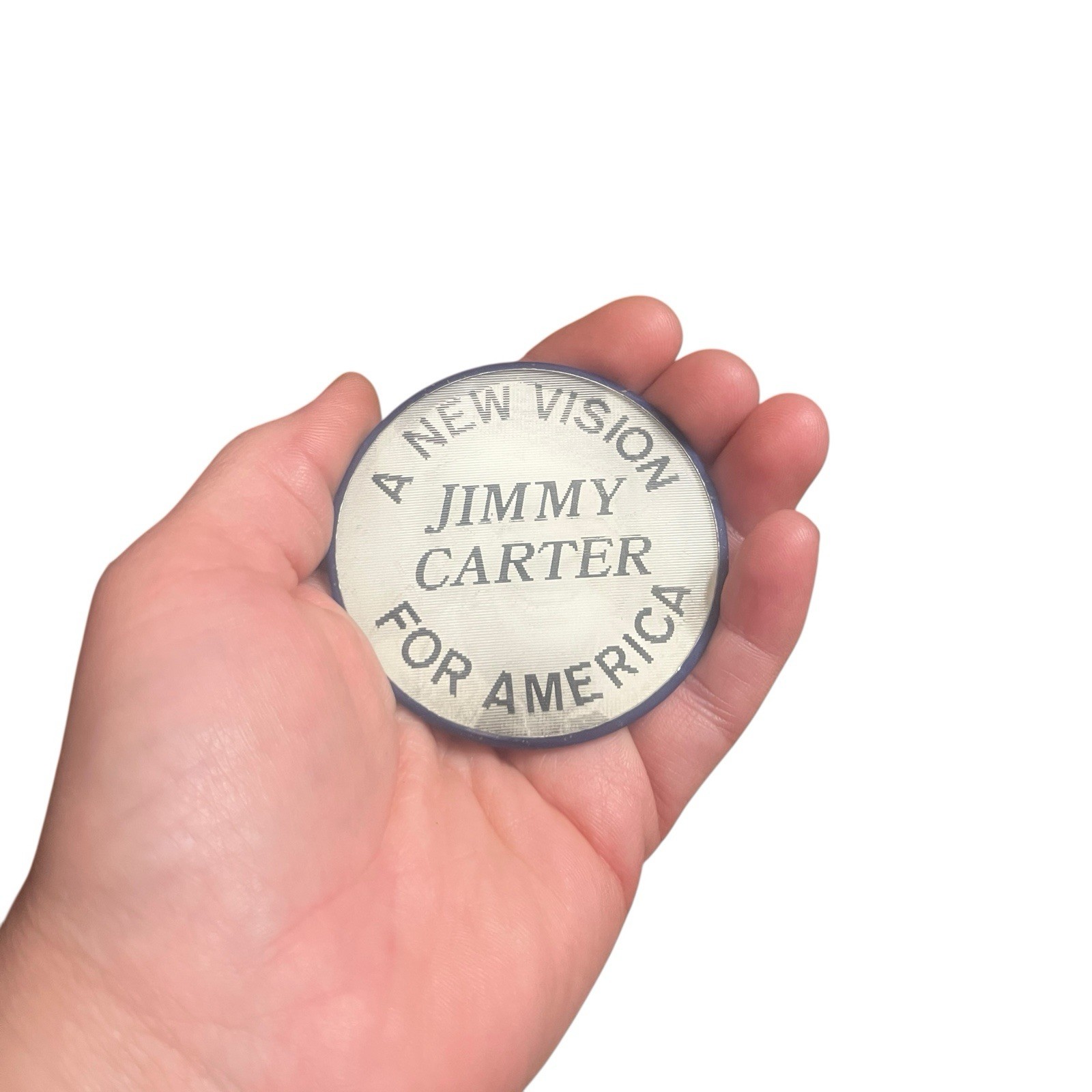 Vintage 1976 Jimmy Carter Campaign Button holographic And Tray