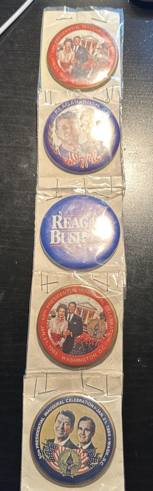 New Vintage Political Pin Lot of 5 Buttons Bush Reagan 1984 – 85 Nancy inaugural