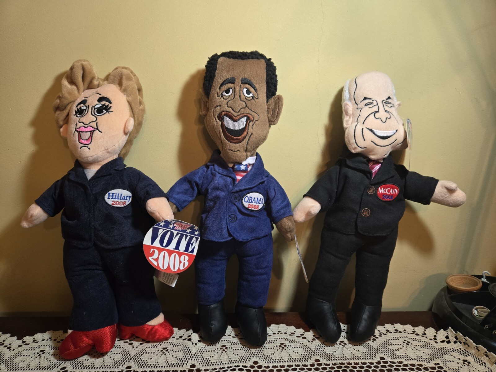 3 Democrat Plush 13″ Dolls Hillary Clinton, Barack Obama, John McCain SugarLoaf