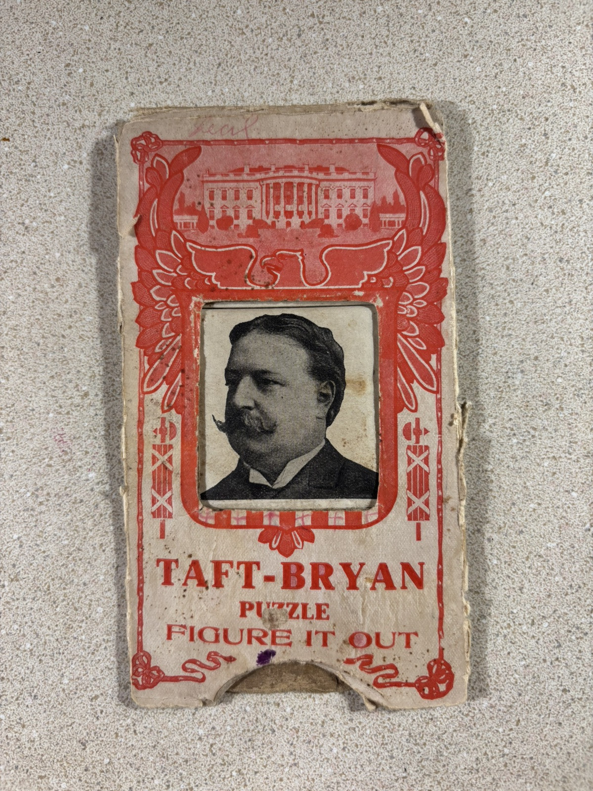 RARE 1908 WILLIAM TAFT VS. WILLIAM BRYAN – MECHANICAL PUZZLE POSTCARD PRESIDENT