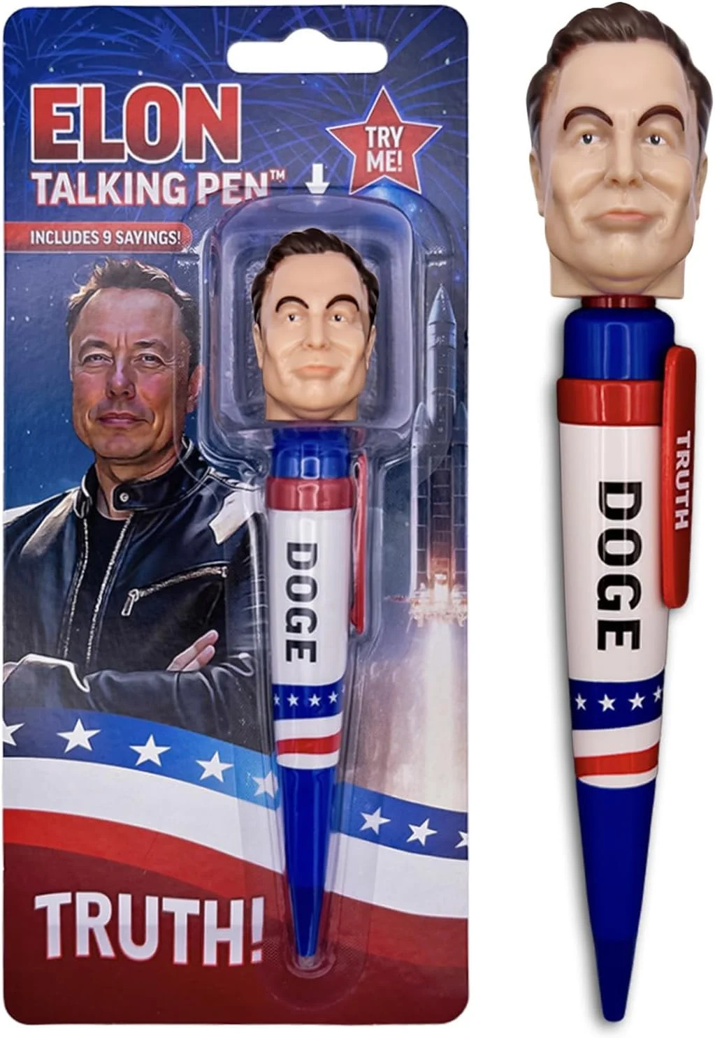 Elon Musk Talking Pen – Fathers Day Present for Dad – Press His Head & Hear 8 Re