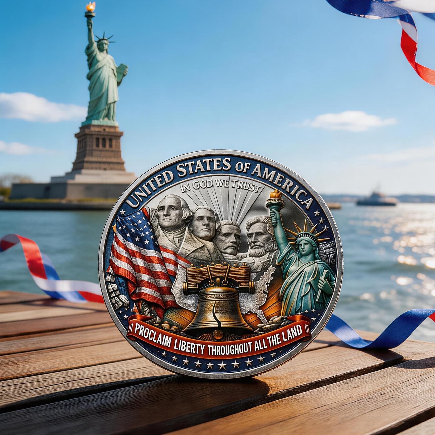 Commemorative Coin USA 250th Anniversary Patriotic Landmarks Collectible Metal K