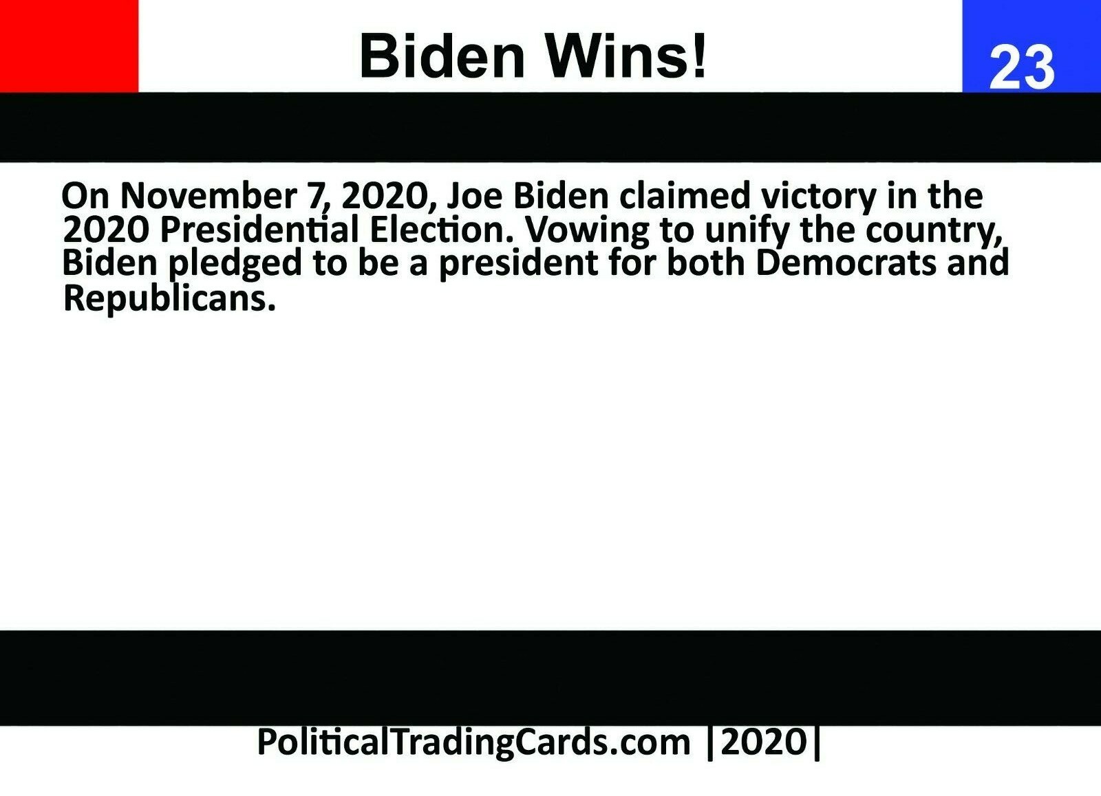 President Joe Biden 2020 Political Trading Card Biden Wins!