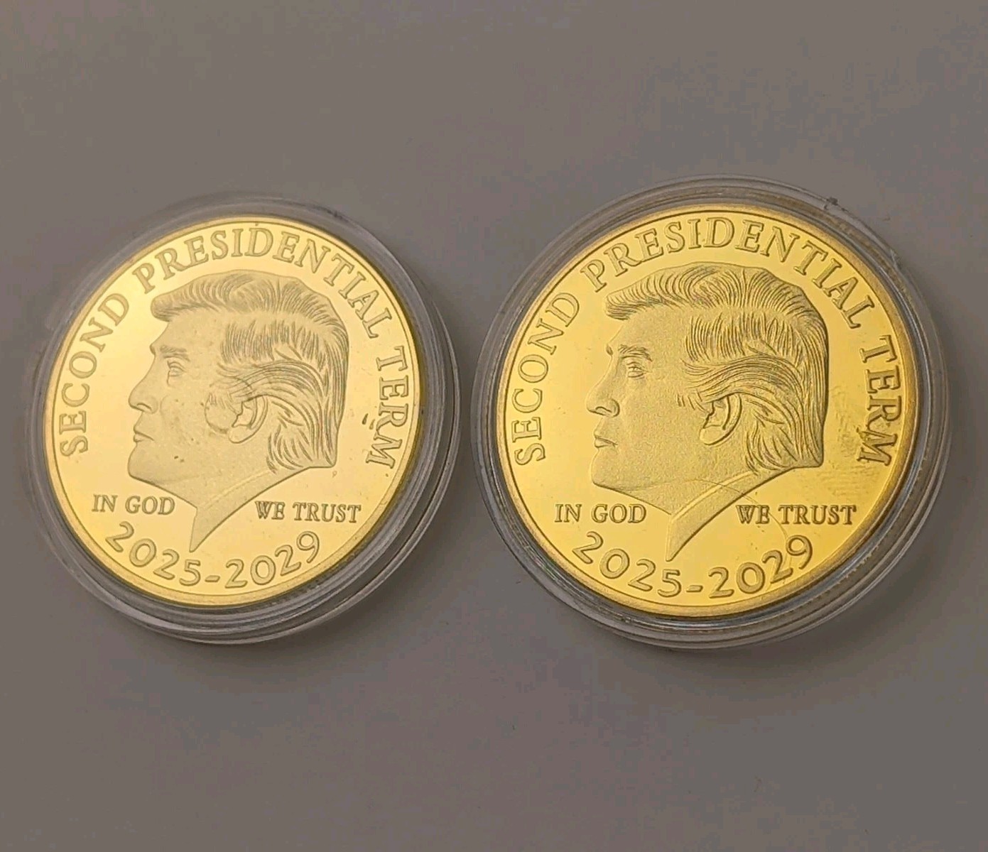 2pc DONALD TRUMP Second Presidential Term GOLD-PLATED Collectible Coins w/ Case