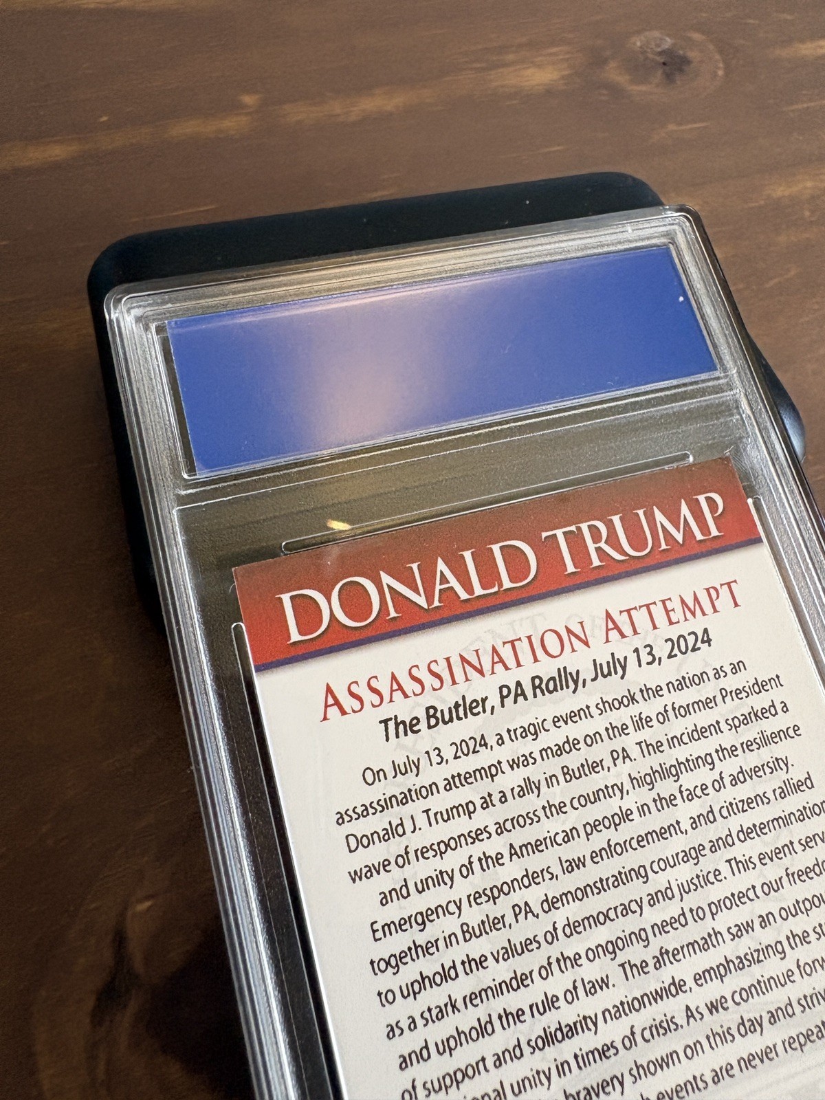 Donald Trump “Assassination Attempt” Trading Card With Acrylic Case
