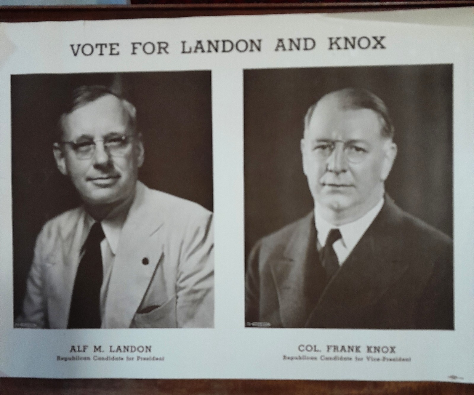 Landon and Knox 1936 Presidential Campaign Poster