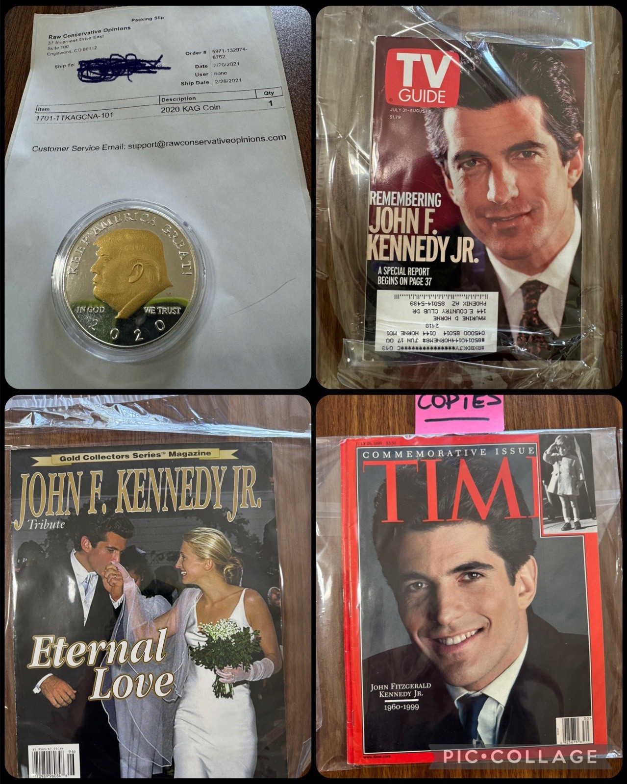 Trump JFK Jr. Memorabilia LOT with Trump Coin MAGA Q Newspapers/ Time Mag Etc.
