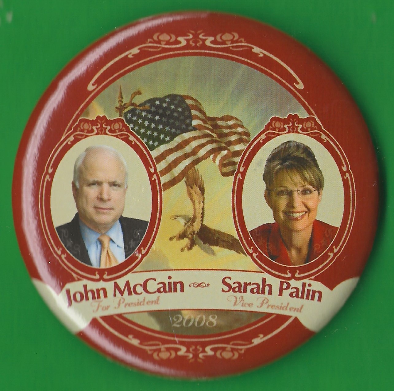 2008 John McCain & Sarah Palin – 3″ / “Patriotic” Campaign Button(Pin 15)