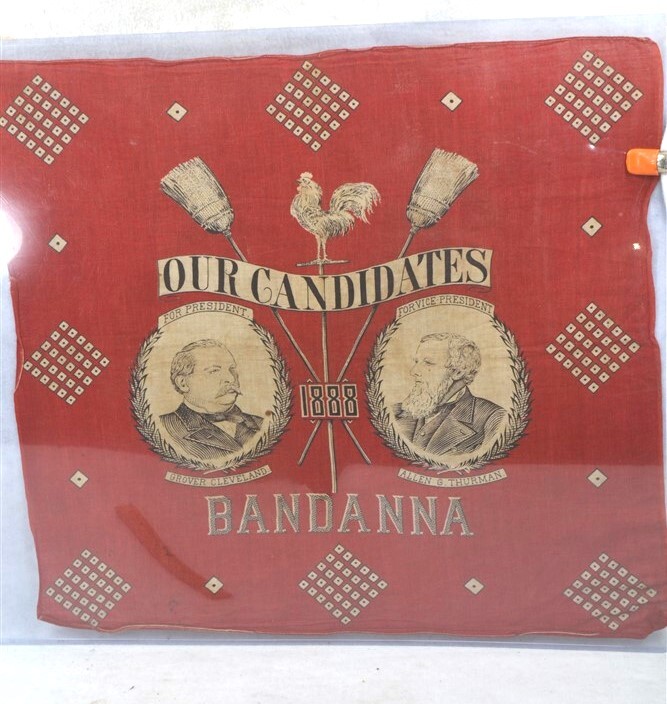 antique Republican 1888 Cleveland/ Thurman red political handkerchief original