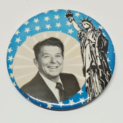 Ronald Reagan 1980 Campaign Pin Button Political Statue Of Liberty