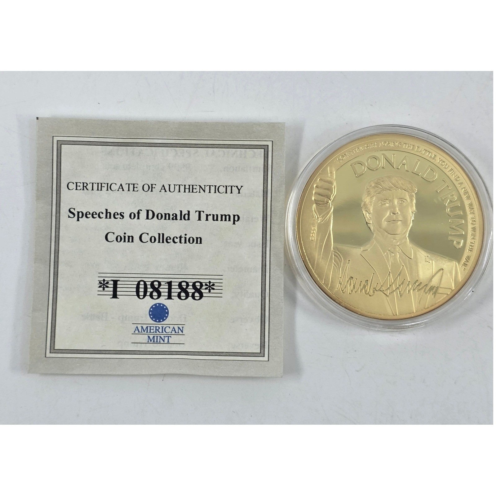 American Mint Donald Trump Battle 24k Gold Layered Proof Coin COA 2016 MAGA