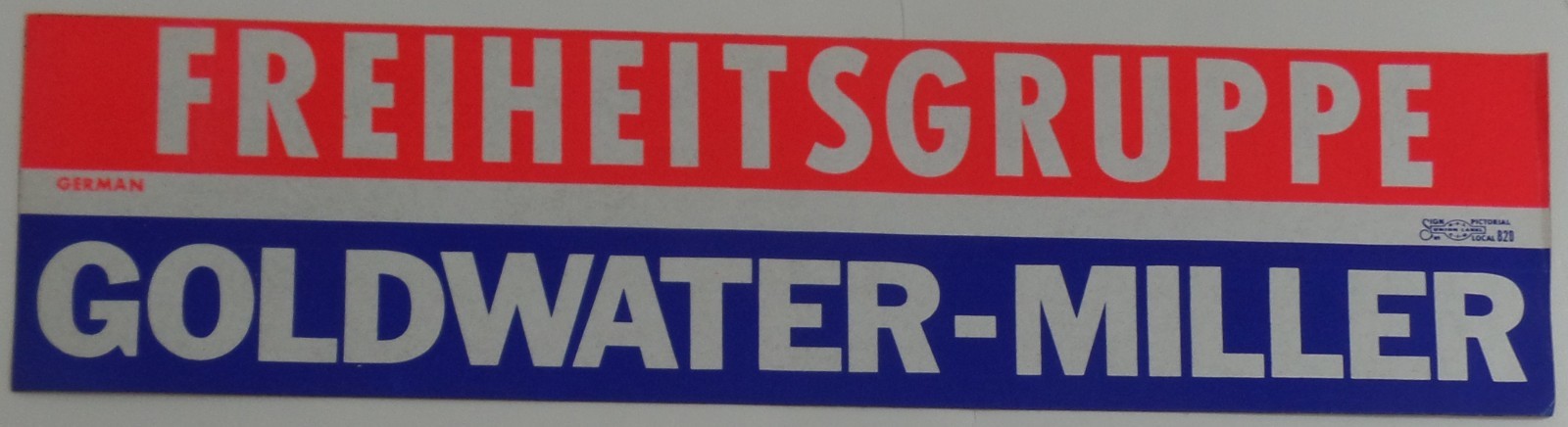 1964 Goldwater Miller Bumper Sticker Part of Ethnic Language Set German