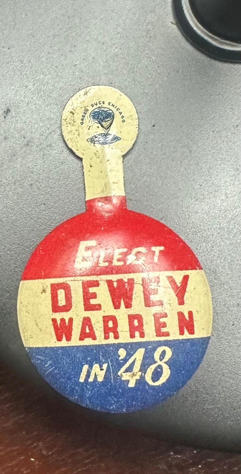1948 Election ELECT Thomas DEWEY Earl WARREN in ’48 Campaign Tab Fold Over Lapel