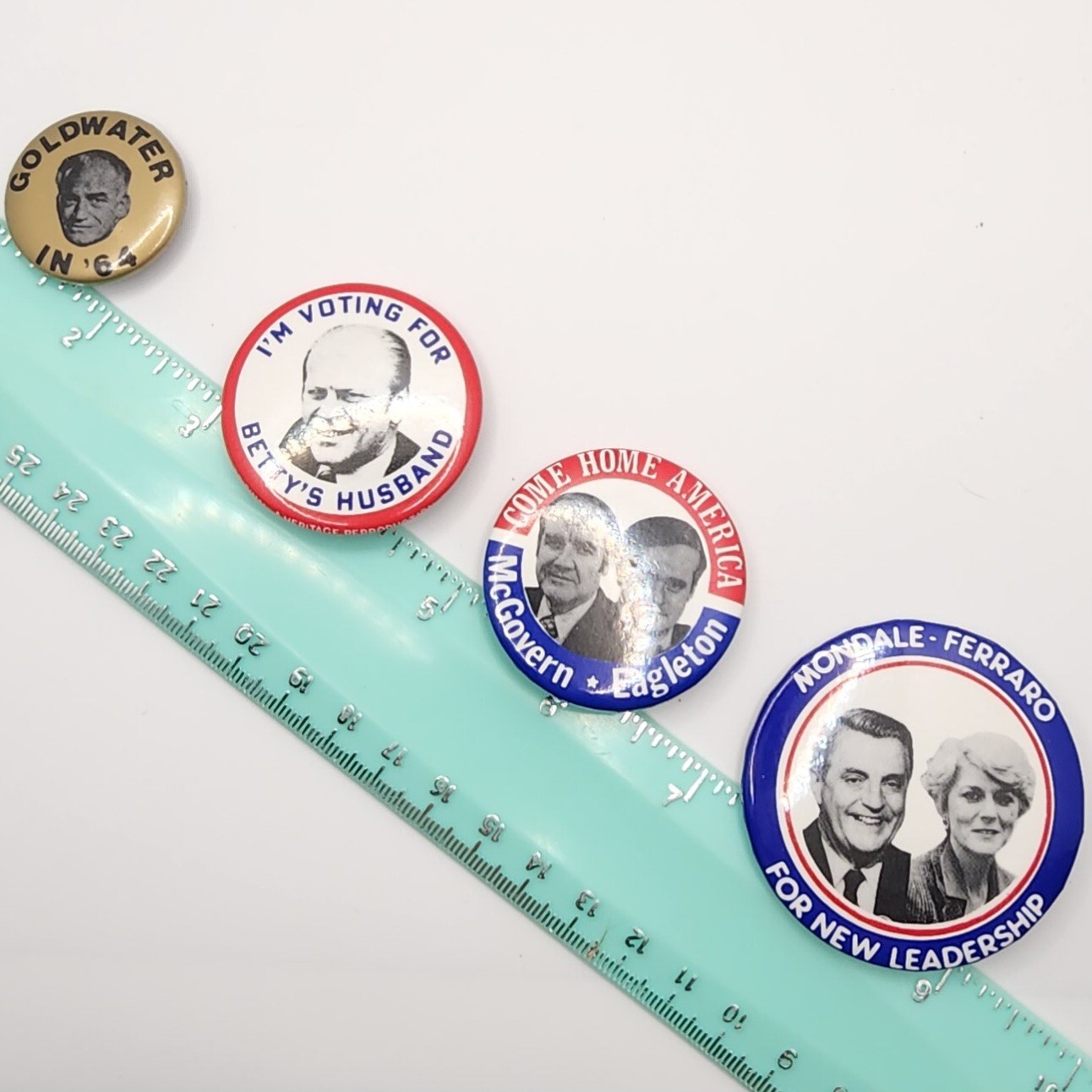 Pinback Buttons Lot 4 Including 1st Female USVP Candidate 60s-80s Political
