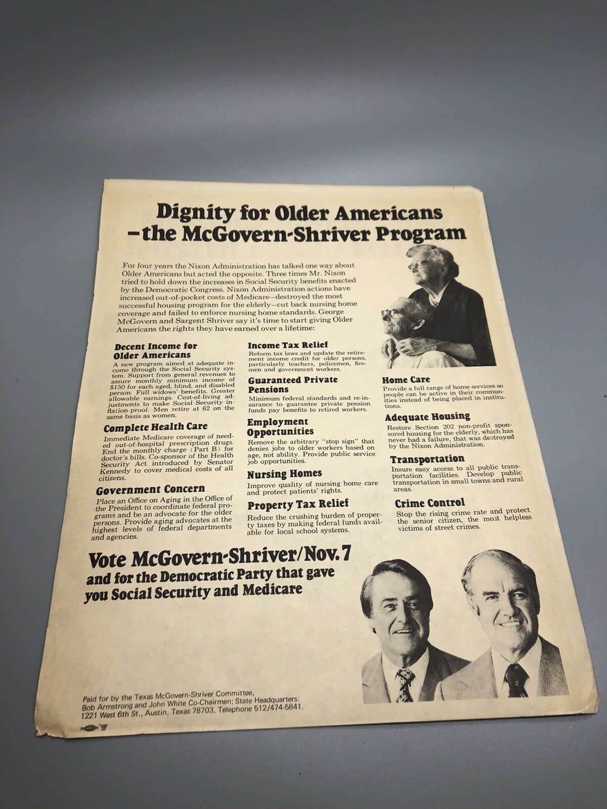 Can’t Senior Citizens be first class Citizens? McGovern Says YES Pamphlet