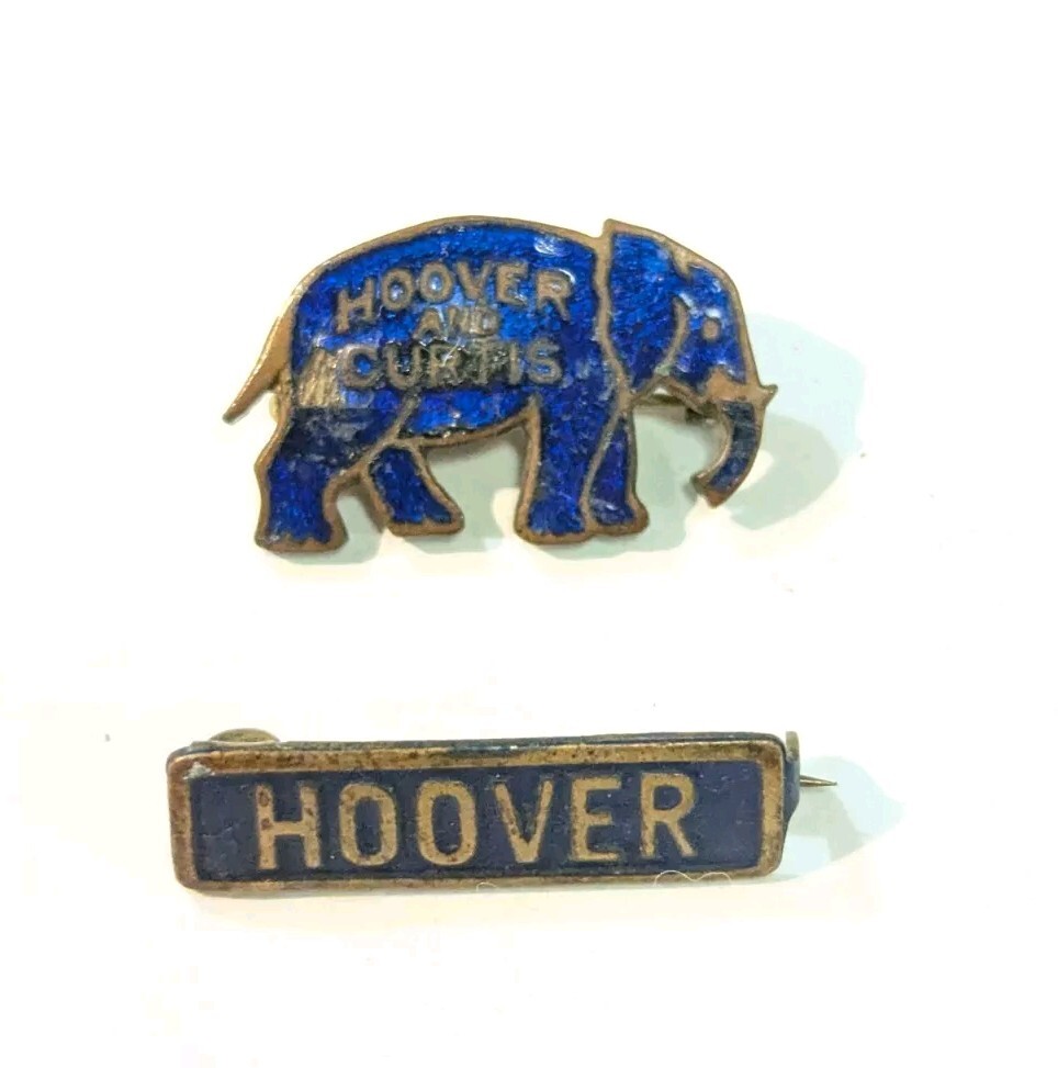 2 Vintage Herbert Hoover Pins Curtis Republican Elephant Campaign
