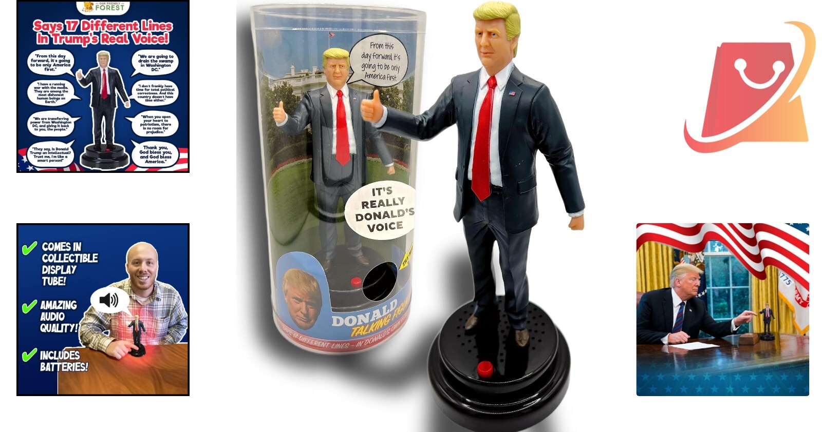 Talking Trump Figure Plastic 9″ Real Voice 17 Quotes Desktop Decor Gift