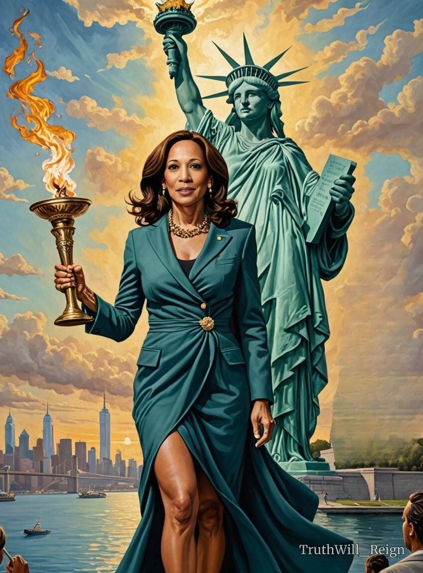 KAMALA HARRIS 2024 WITH TORCH & LADY LIBERTY ARTWORK FRIDGE MAGNET 5″ X 3.5″