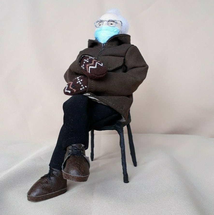 Bernie Sanders Inauguration Doll, Bernie Sanders Meme, cold Bernie with mittens
