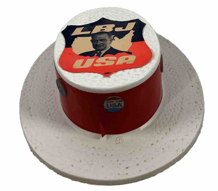 1960 LYDON B. JOHNSON For USA Plastic Campaign HAT “M” ( Size ) With Hat Pins