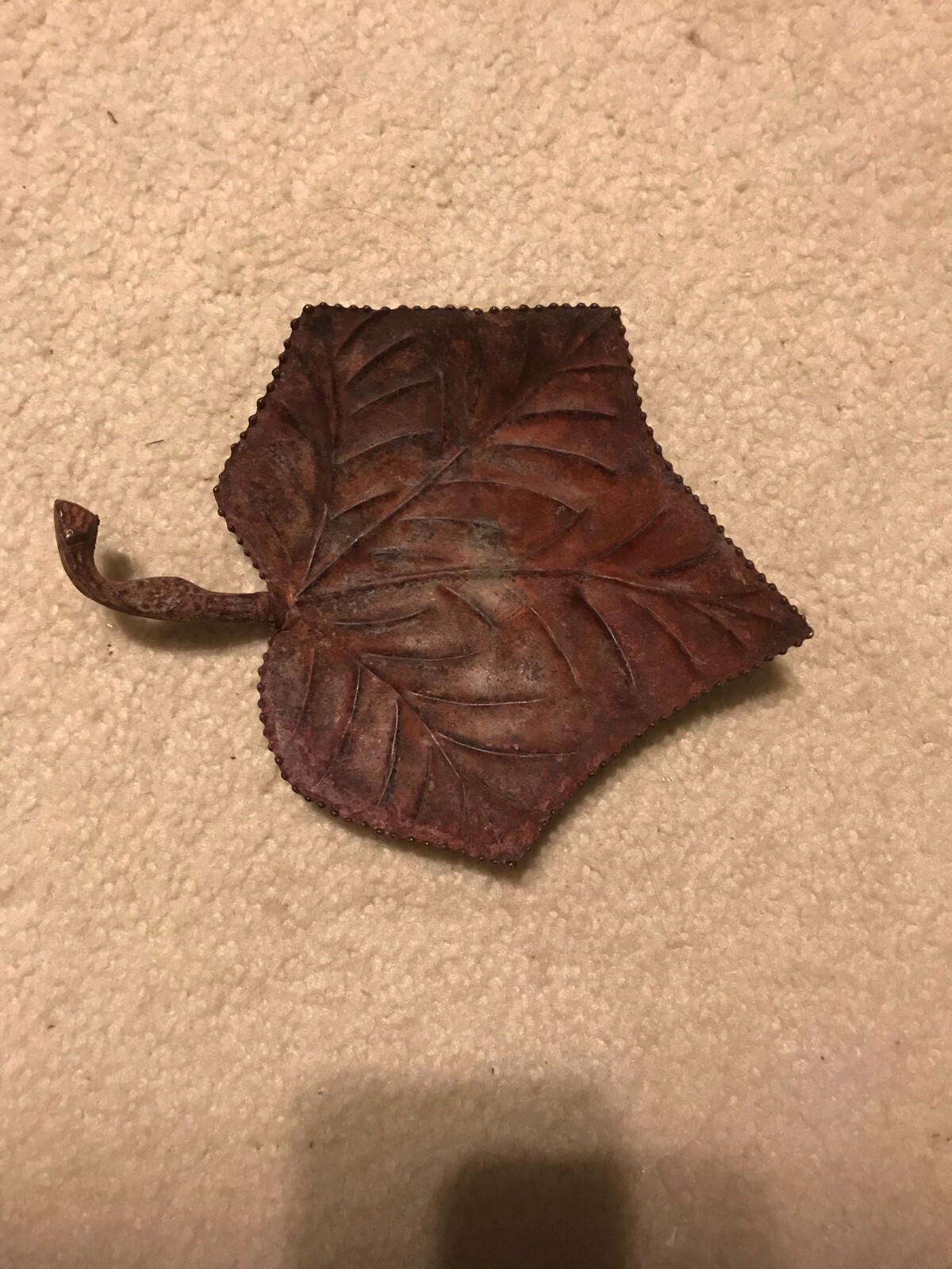Vintage Brass or Copper Ashtray, Leaf Shape, Ash Receiver footed 8″L