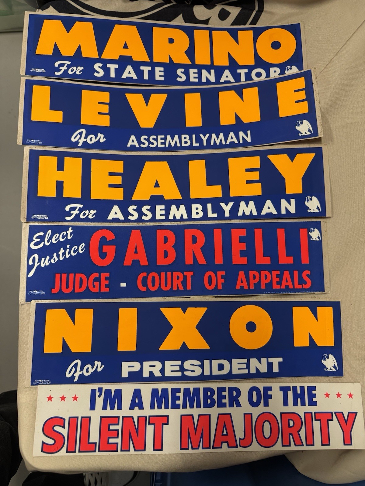 Vintage ’60s – ’80s Political Bumper Stickers Unused Set Of 6-Nixon