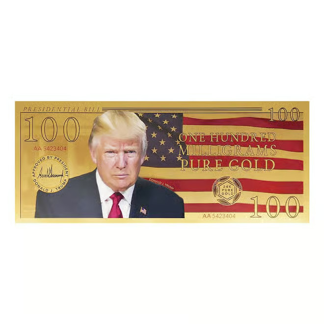 2025 President Trump 100 Milligram Pure Gold Aurum Bill / Note (New)