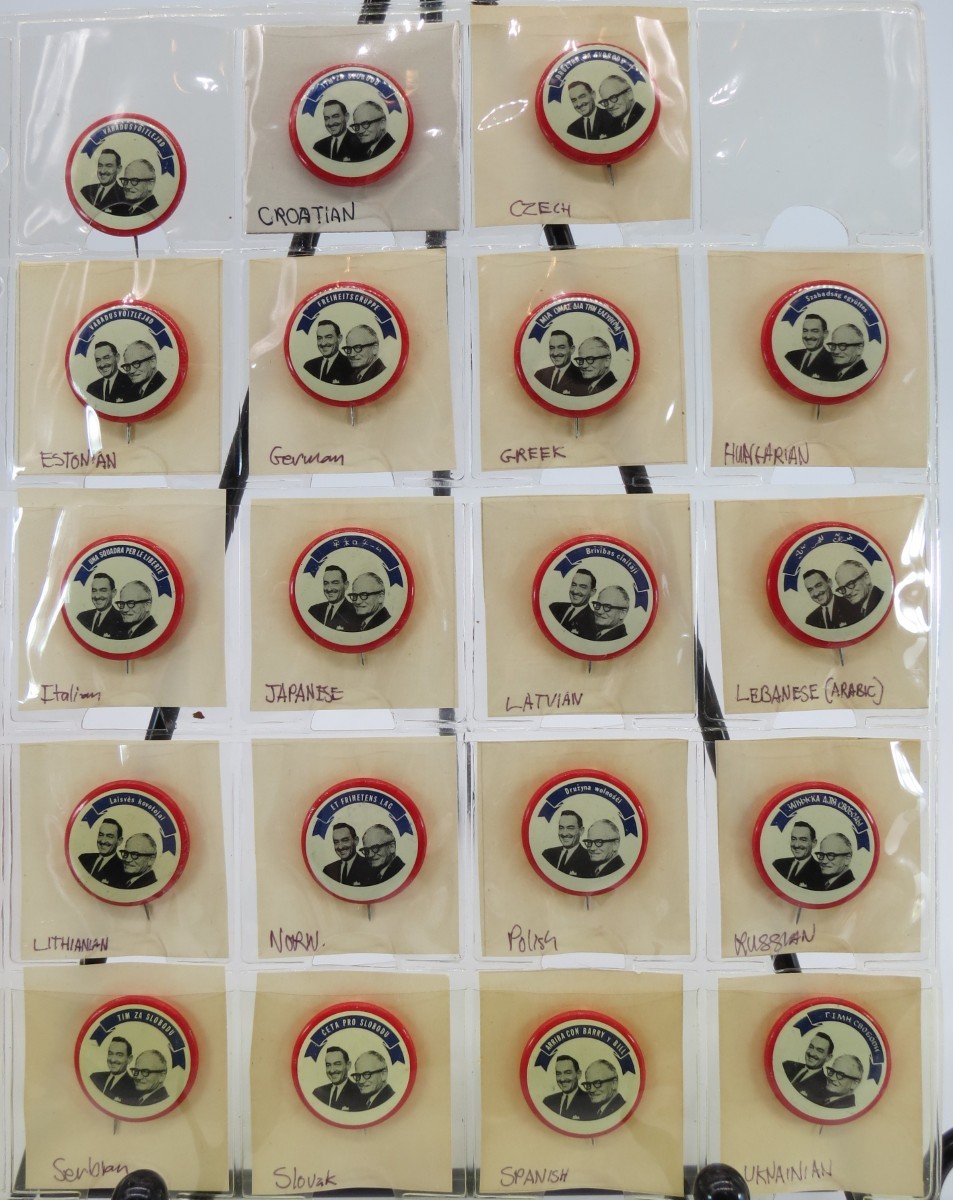 BARRY GOLDWATER & BILL MILLER FOREIGN LANGUAGE 19 BUTTON SET OF 1964 CAMPAIGN 1″