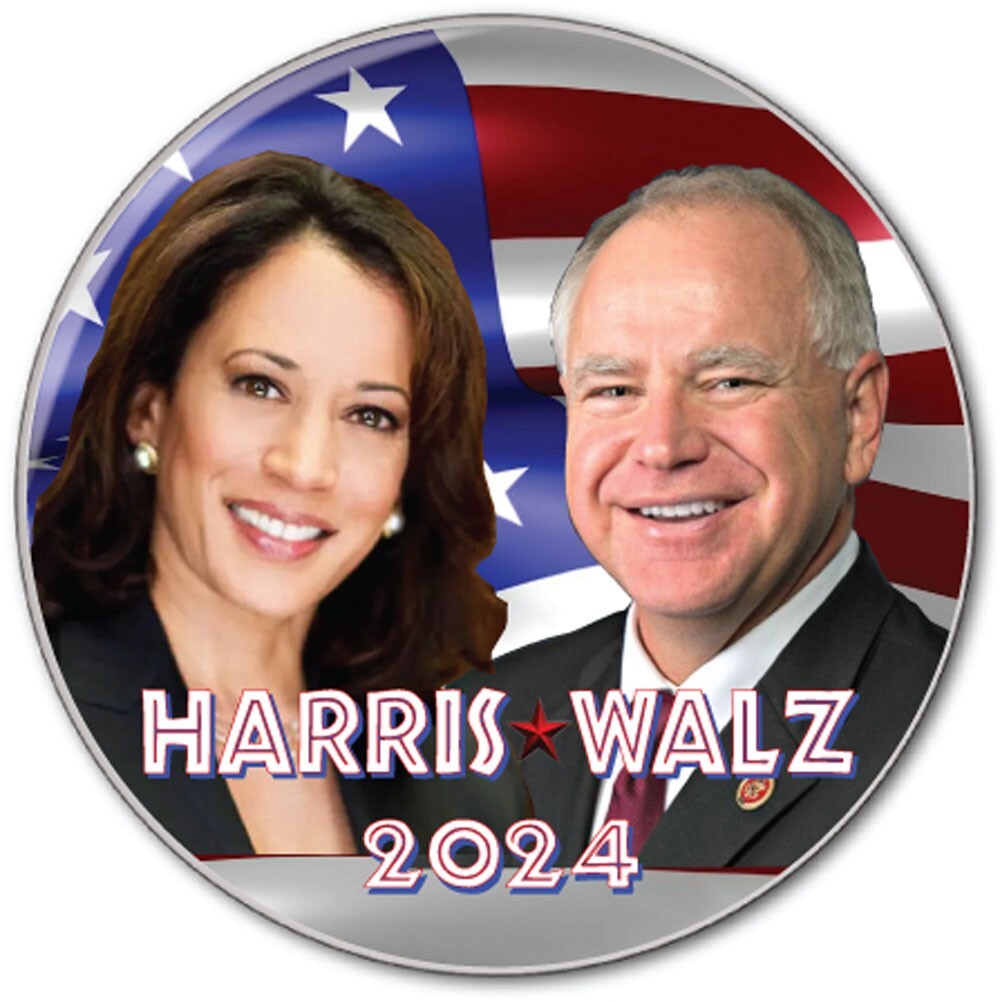 HARRIS WALZ #5 CAMPAIGN 2024 3″ PIN BACK BUTTON PRESIDENT OF THE UNITED STATES