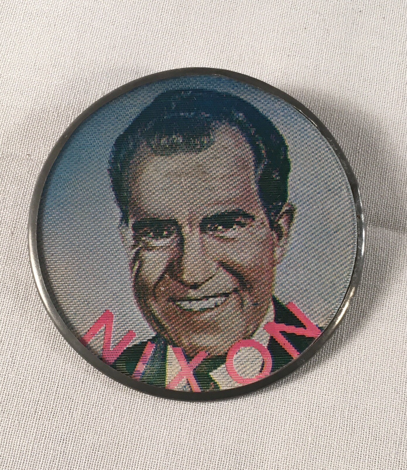 HOLOGRAPHIC 1968 Flasher Nixon Agnew Button Bronx NY Local 210 Cine-Vue Preowned